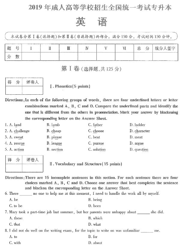 山東2019年成考專升本大學(xué)英語真題.jpg