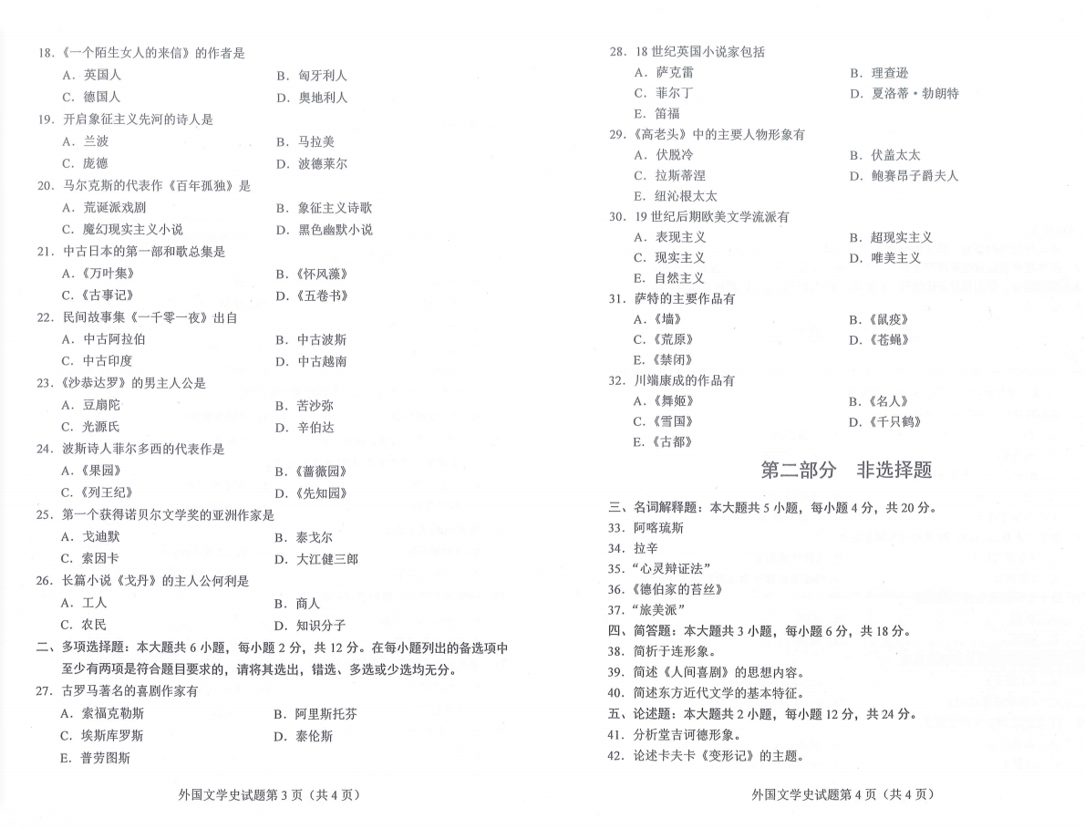 山東自考2021年10月《外國文學(xué)史》真題1.png